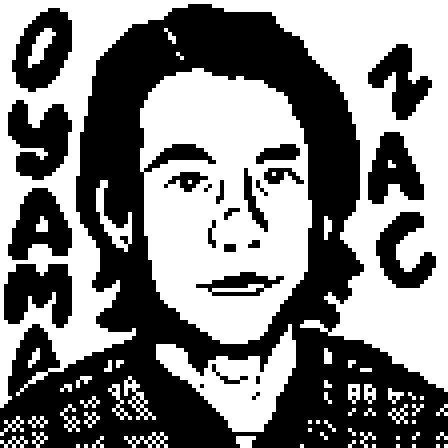 A pixel art portrait of American comedian Zac Oyama